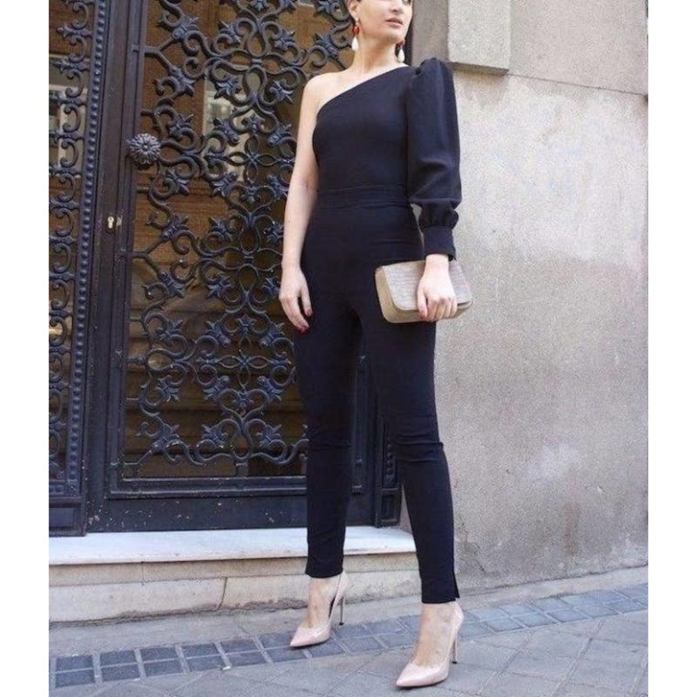 ZARA Blogger One Shoulder Black Blouson Jumpsuit